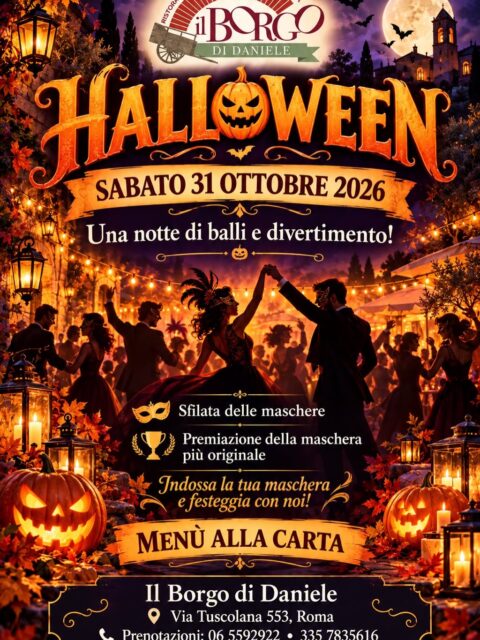 🎃👻 HALLOWEEN 2026 AL BORGO DI DANIELE! 🦇🔥
Due serate da paura, tra magia, spettacoli, buon cibo e tanto divertimento! 🧡✨
🍬 VENERDÌ 30 OTTOBRE – HALLOWEEN DEI BAMBINI 👻
Dalle ore 19:30 una serata magica per tutta la famiglia!
🪄 Spettacolo di magia e animazione
🫧 Spettacolo di bolle di sapone
🎭 Sfilata delle maschere
🏆 Premio alla maschera più orribile
🍭 Zucchero filato per tutti!
🍕 Menù bambini da 15€
🥩 Menù adulti da 25€
🦇 SABATO 31 OTTOBRE – HALLOWEEN PARTY 🎃
La notte più spaventosa dell’anno si accende al Borgo! 🔥
💃 Balli, musica e divertimento
🎭 Sfilata delle maschere
🏆 Premiazione della maschera più originale
🍽️ Menù alla carta
✨ Due serate, un’unica destinazione: IL BORGO DI DANIELE!
📍 Via Tuscolana 553, Roma
📞 Prenotazioni: 06 5592922 – 335 7835616
🎃 I posti ti aspettano… e anche qualche fantasma! 👻
📲 Tagga chi porteresti con te e condividi il post con i tuoi amici!
#Halloween2026 #HalloweenRoma #HalloweenParty #HalloweenNight #HalloweenConBambini